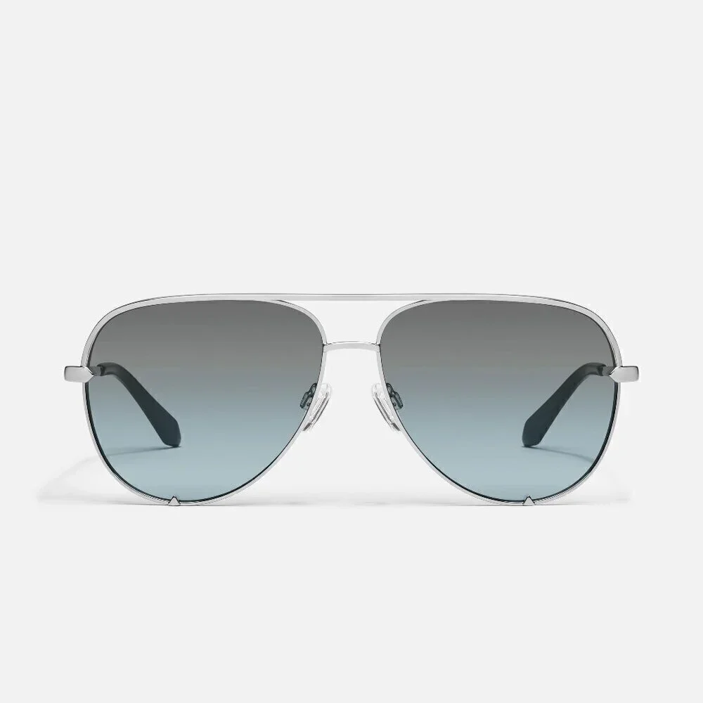 New Quay Unisex High Key Silver/Grey Light Turquoise Oversize Aviator Sunglasses